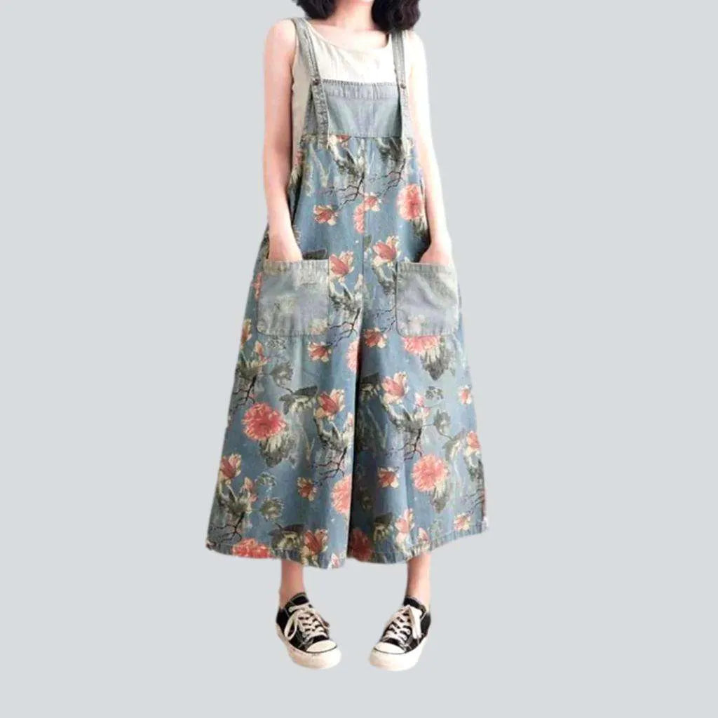 Wide leg painted denim dungaree for women Luxury Women's Fashion