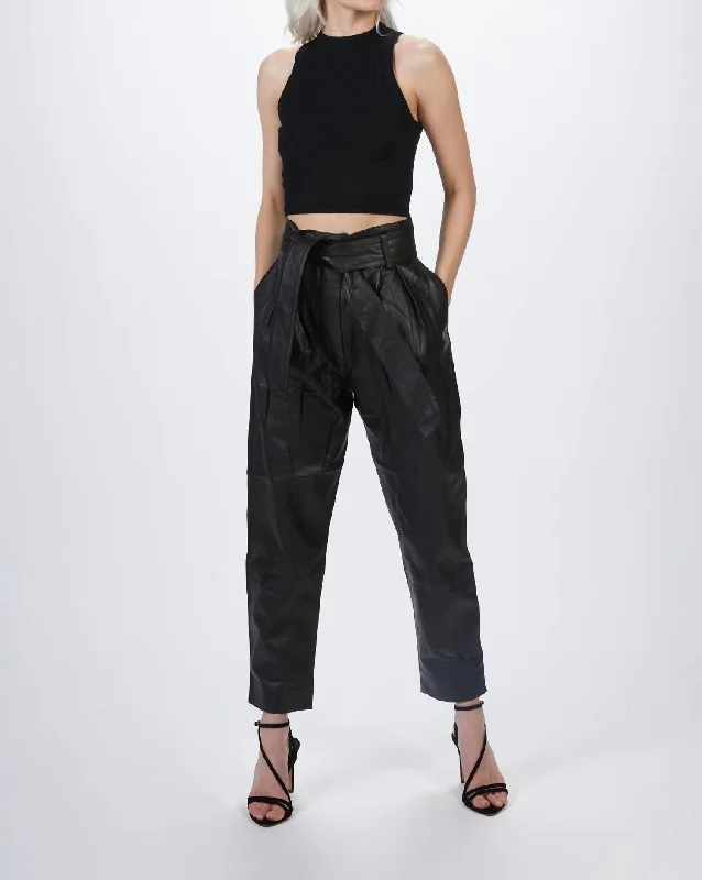 Pleated Leather Pant In Black Timeless Women's Apparel