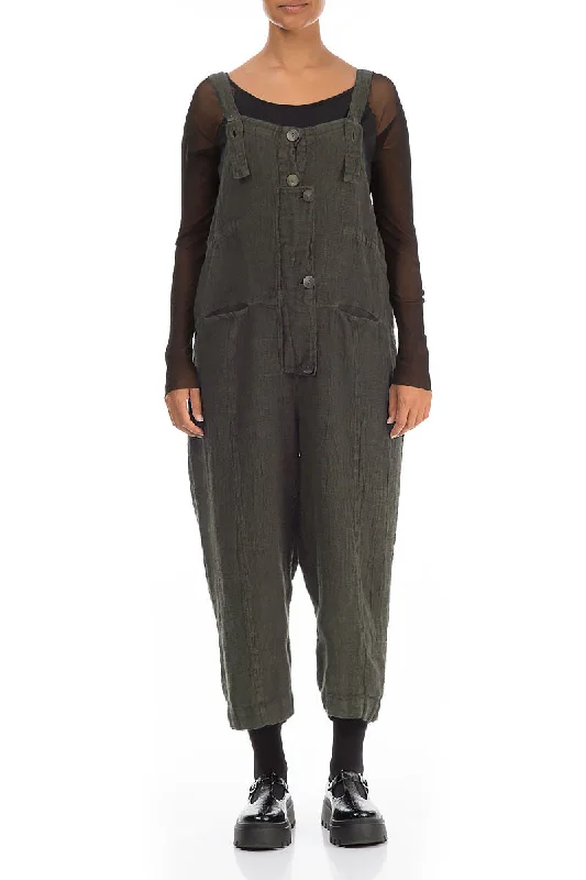 Strappy Silver Sage Mélange Linen Dungaree Jumpsuit Sale Clothes Online