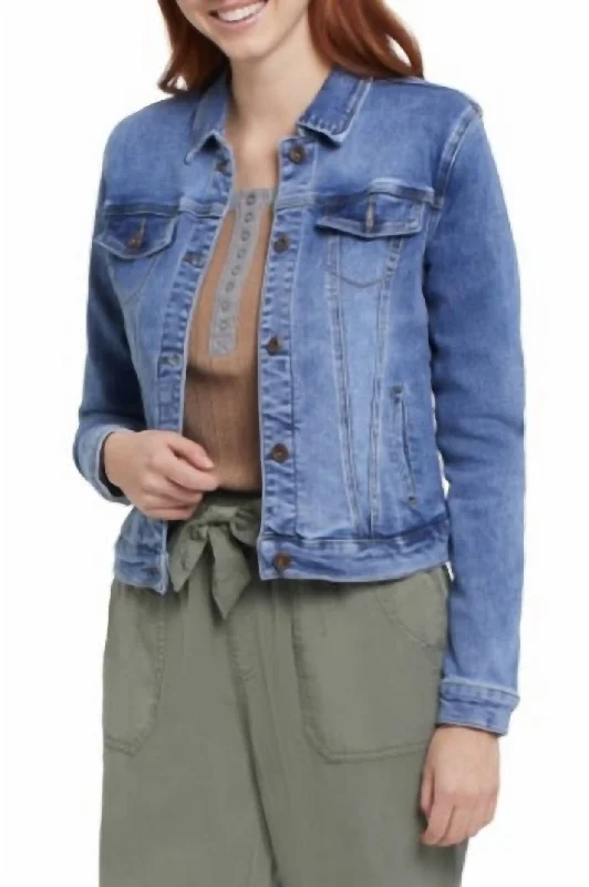 Classic Denim Jacket In Blue Women's Comfy Attire For Lounging