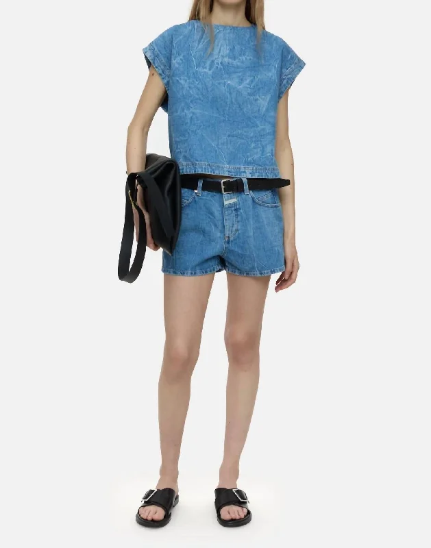 Klaire Denim Shorts In Mid Blue Affordable Women's Clothes