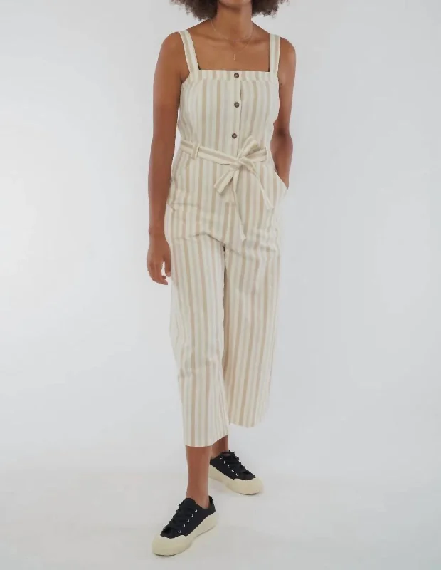 Rena Striped Jumpsuit In Beige Striped High Street Women's Fashion for Trendy Shoppers