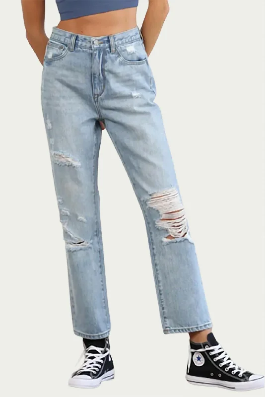 Distressed High-Rise Straight-Leg Jeans In Light Blue Modern Women's Apparel