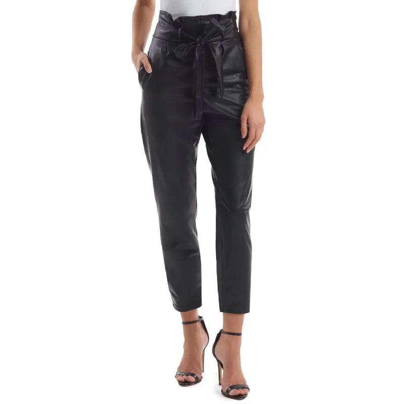 Faux Leather Paperbag Pants In Black Casual Women's Clothing