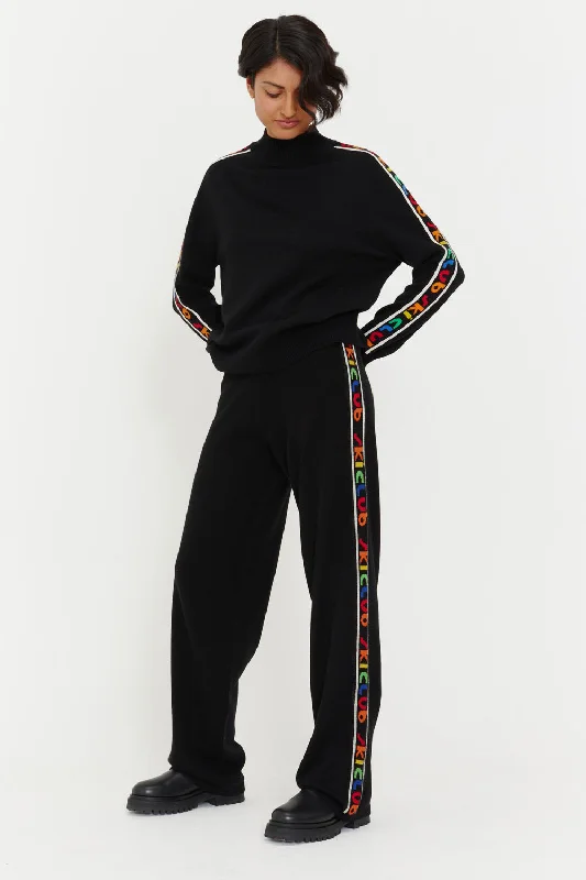 Black Wool-Cashmere Ski Club Track Pants Women's Holiday Outfit