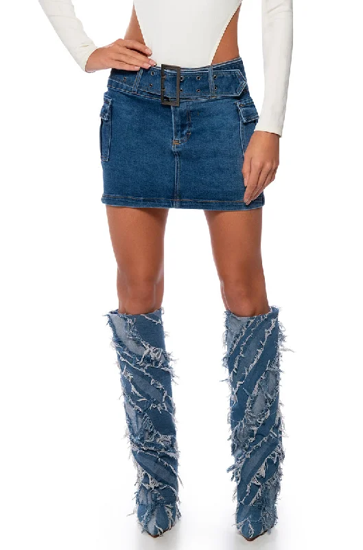 WISH YOU COULD BELTED MICRO MINI DENIM SKIRT Women's Fashion Clothes