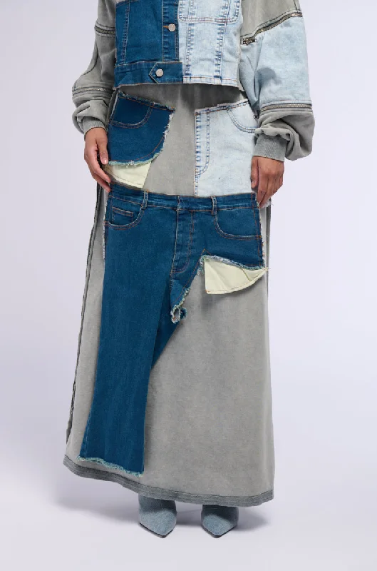 DENIM DREAMS ZIPPER DETAIL MAXI SKIRT Women's Clothing