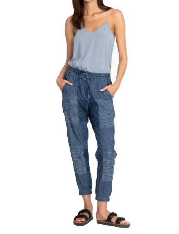 Luisa Embroidered Jogger In Denim Blue Affordable Women's Apparel