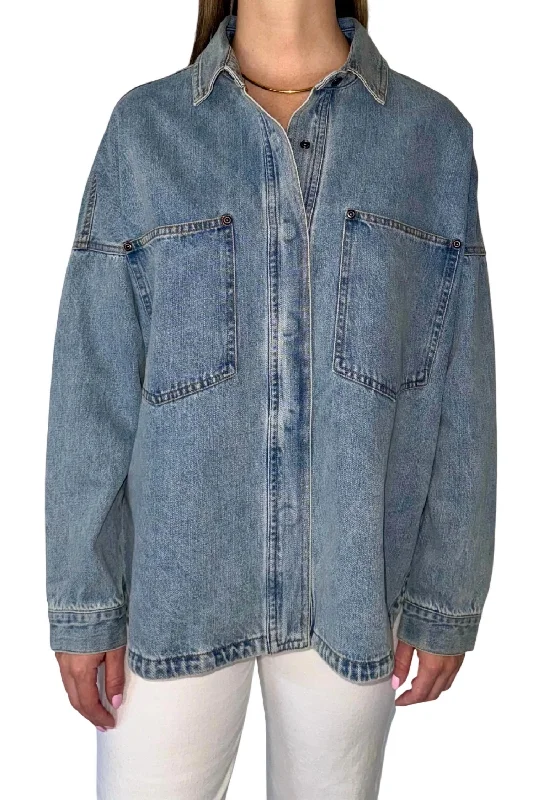 Denim Shacket With Front Pockets In Blue Online Impressions Boutique