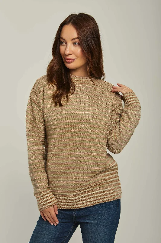 Pullover Crew Neck Flat Earth Colors Chic Women's Garments