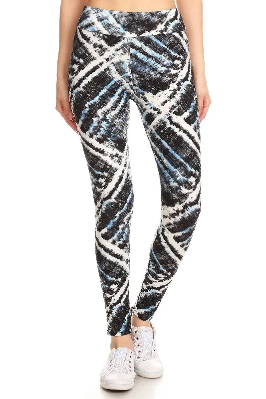 FASHNZFAB Yoga Style Banded Lined Tie Dye Printed Knit Legging With High Waist Glamorous Evening Wear