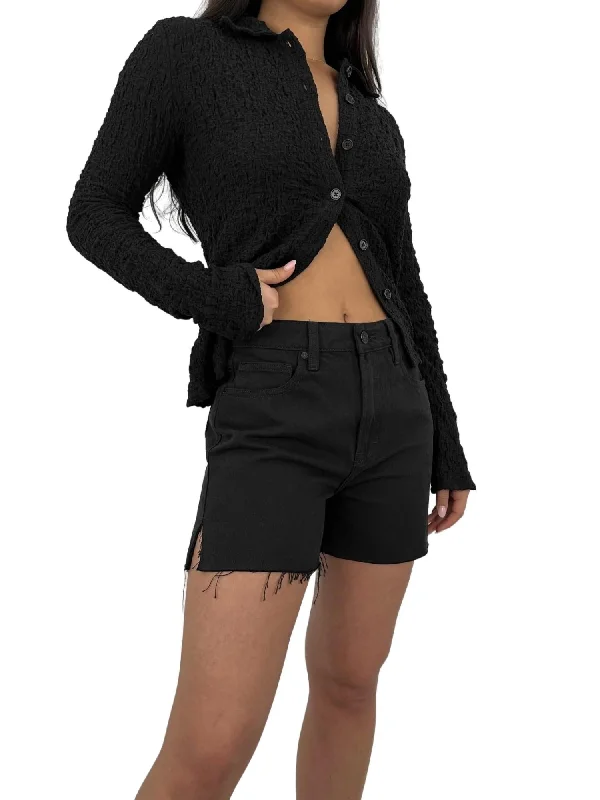 Raw Hem Monochrome Shorts In Black Women's Clothing Sets