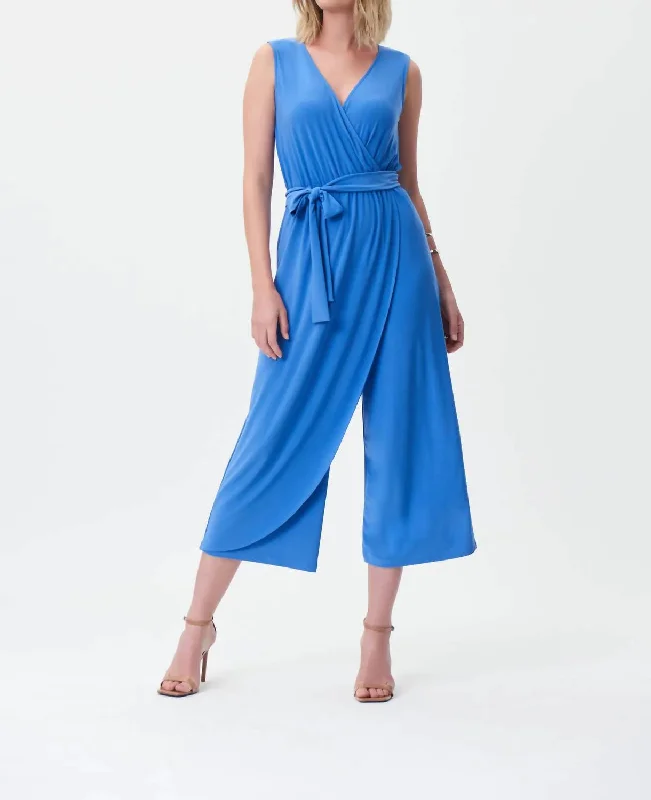 Iris Belted Jumpsuit In Blue Women's Plus-Size Casual Outfit