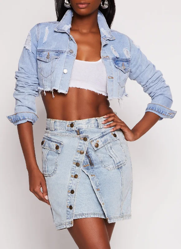 Almost Famous Distressed Hem Jean Jacket Fashionable Women's Casual Apparel