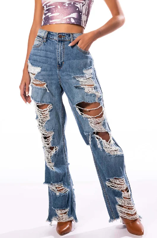 ELLA BELLA HIGH RISE WIDE LEG DISTRESSED JEANS Luxury Women's Fashion