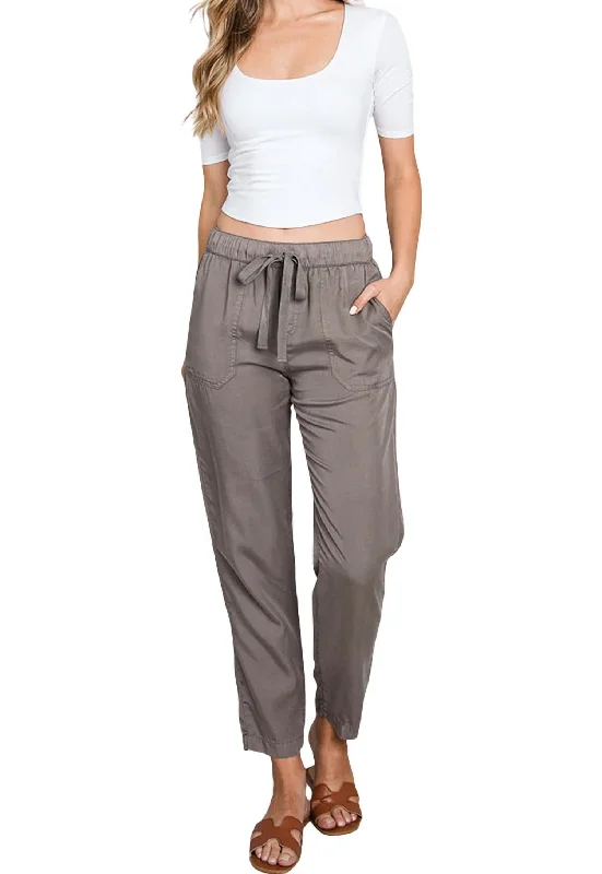 Tencel Drawstring Pocket Pant In Earth Gray Clothing Woman