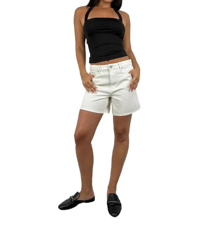 Mid Rise Straight Leg Denim Shorts In Cream Women's Clothes For Work Events