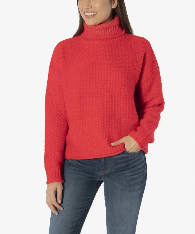 Hailee Turtleneck Sweater In Red Comfortable Women's Clothing