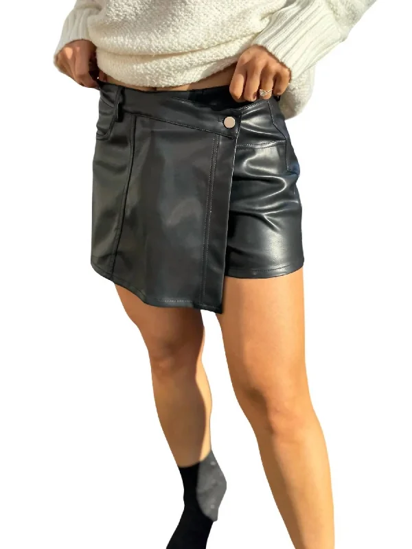 Asymmetry Faux Leather Skort In Black Women's Transitional Outfit