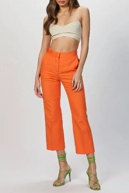 Linen Blend Trouser In Orange Women's Functional Apparel For Outdoor Activities