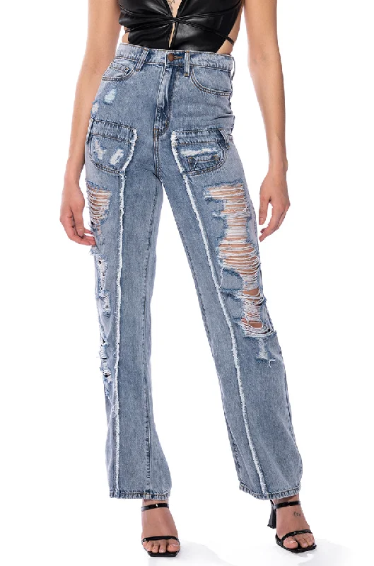 IMPACT ON YOU DISTRESSED WIDE LEG HIGH RISE JEANS Easygoing Women's Style