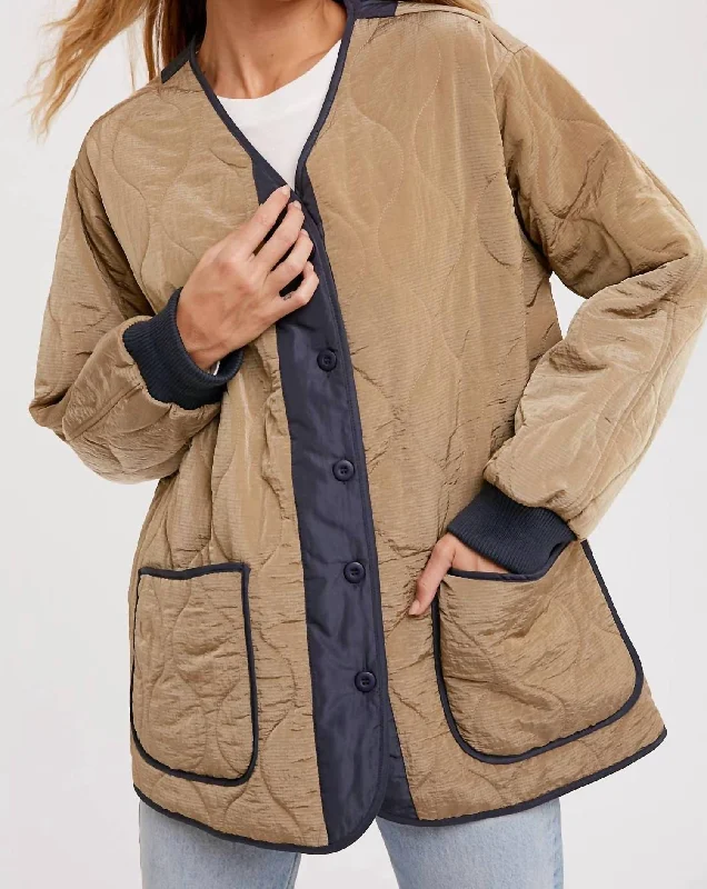 Lightweight Quilted Button Jacket In Brown Vintage Clothing For Women