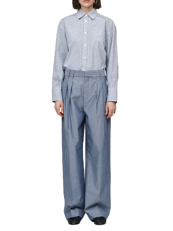 Double Pleat Front Trouser In Chambray Chic Women's Clothing