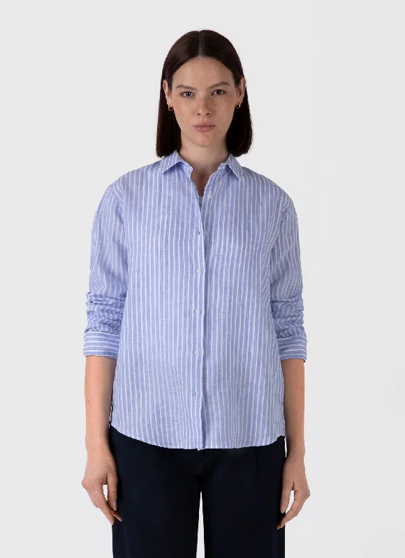 Women's Linen Shirt in Blue/White Sporty Streetwear