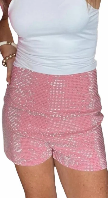 Rhinestone Stud Shorts In Pink Women's Clothing With Trendy Designs