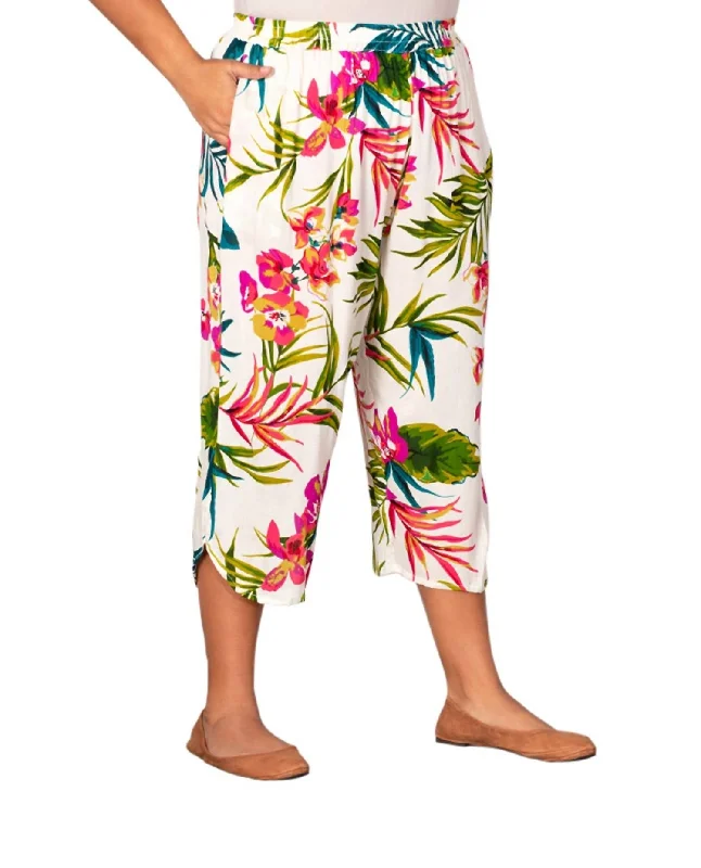 Ibiza Crop Pants - Plus In Ivory Palms Women's Clothing for All Occasions