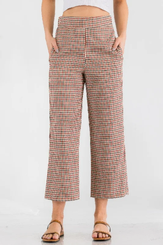 FASHNZFAB Gingham High Waist Pants Women's Clothing For Travel