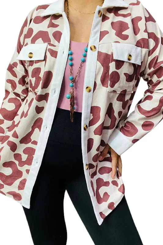 Cowprint Jacket In Brown/white Women's Fashion Clothing