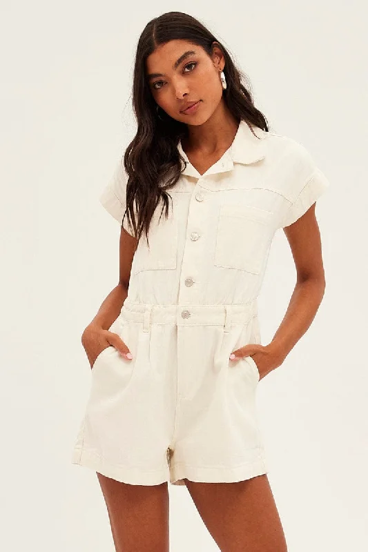 White Overall Denim Comfortable Loungewear for Women