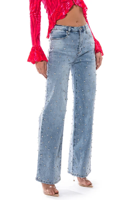 JOANIE EMBELLISHED WIDE LEG JEANS Vintage-Inspired Women's Apparel