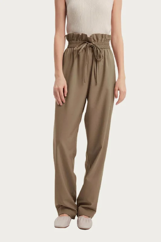 High-Rise Straight Wool-Blend Pants In Khaki Women's Elegant Evening Attire