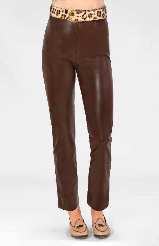 Leatherette Gripeless Pant In Espresso Women's Vacation Clothes