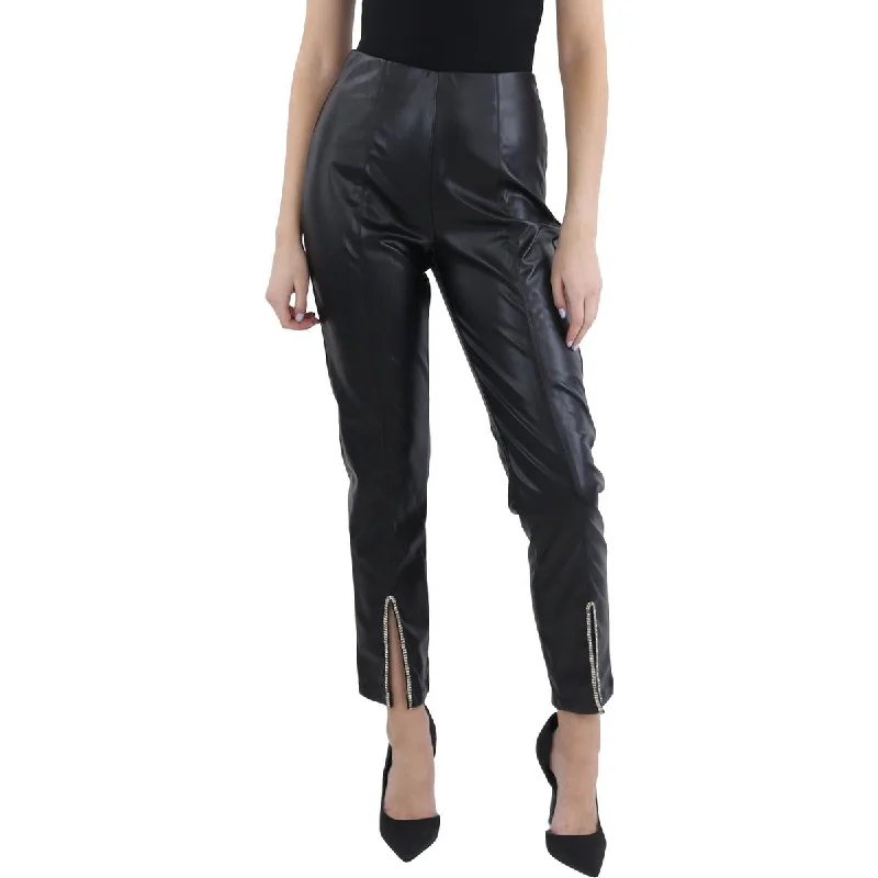 Womens High Rise Faux Leather Ankle Pants Versatile Women's Fashion