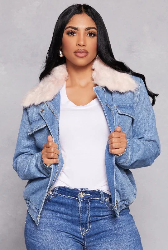 Haute Monde Sherpa Lined Denim Jacket Women's Casual Apparel For Weekends