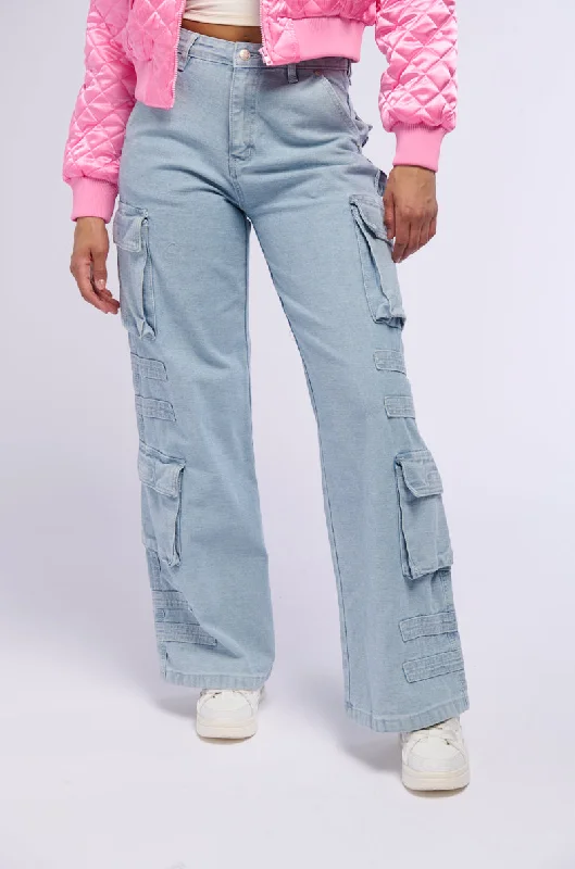 ELEVATION WIDE LEG CARGO JEANS Women's Fashionable Clothing Sets