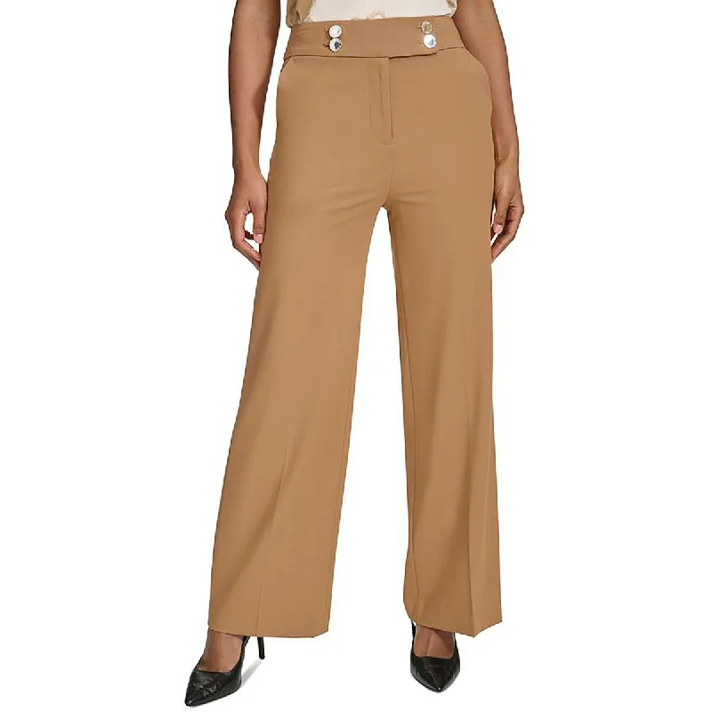 Petites Womens Wide Leg High Rise Wide Leg Pants Women's Casual Attire