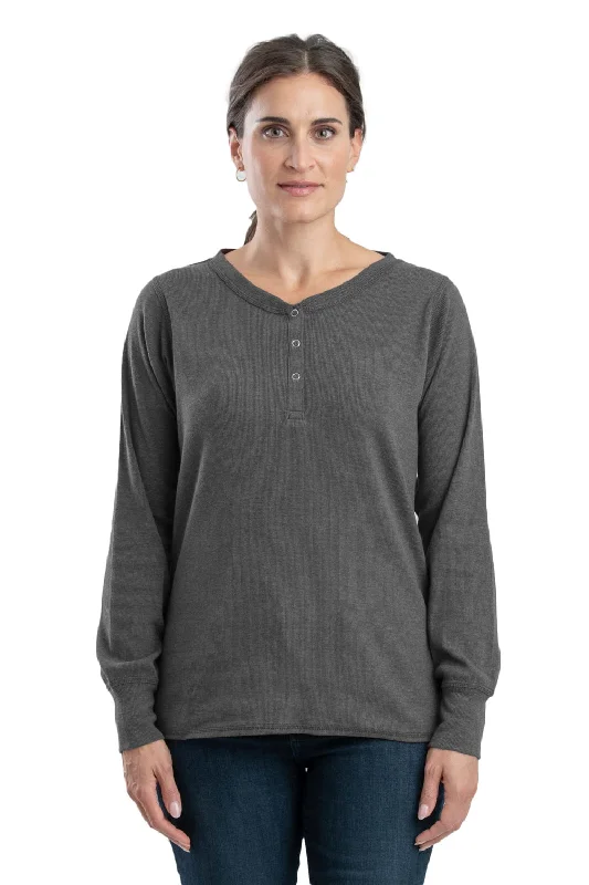 Berne Graphite Cotton Blend Womens Heavyweight Rib Knit Henley L/S Women's Vacation Attire