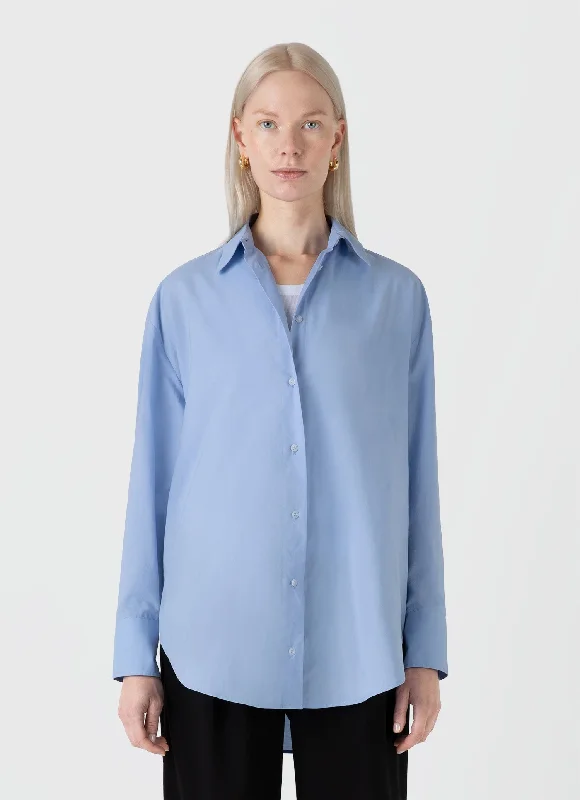 Women's Oversized Cotton Poplin Shirt in Mid Blue Glamorous Evening Wear