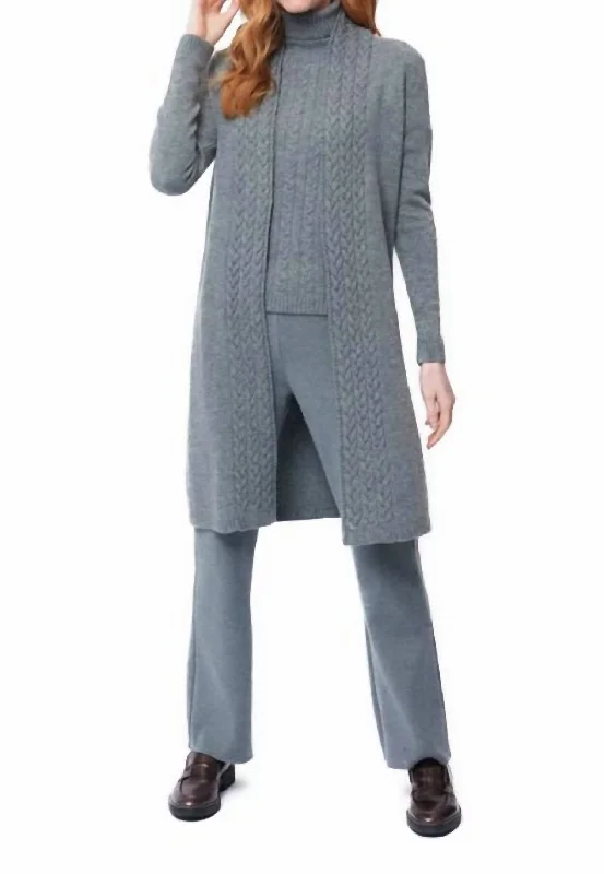 Leana Cable-Knit Belted Coat Gray Elegant Clothing For Women