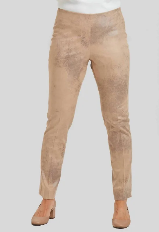 Distressed Faux Leather Annie Pull On Pant In Camel Summer Sale