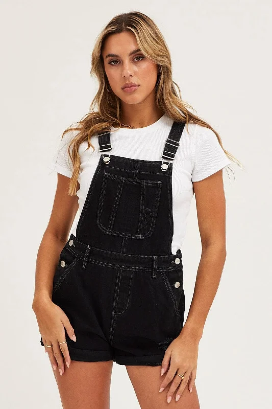 Black Denim Overall Feminine Dresses for Women in Bold Prints