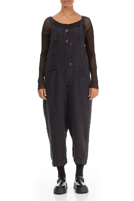 Strappy Vintage Violet Mélange Linen Dungaree Jumpsuit Sale On Sale