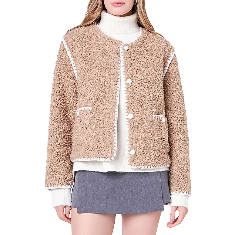 Womens Contrast Trim Faux Shearling Faux Fur Coat Stylish Women's Garments For Holidays