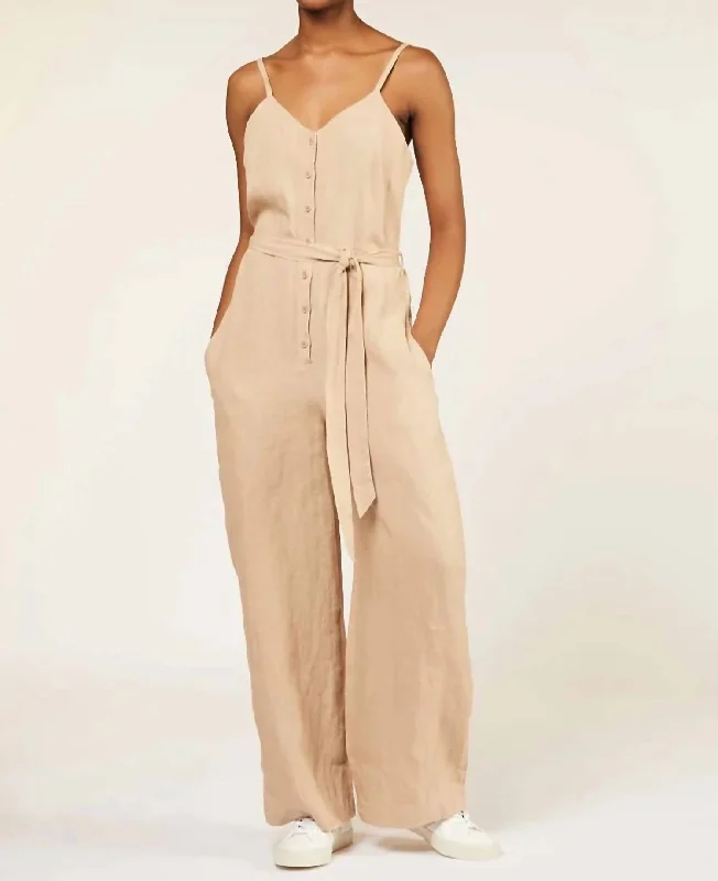 Linen Overall In Beige Women's Clothes for All-Day Comfort and Style