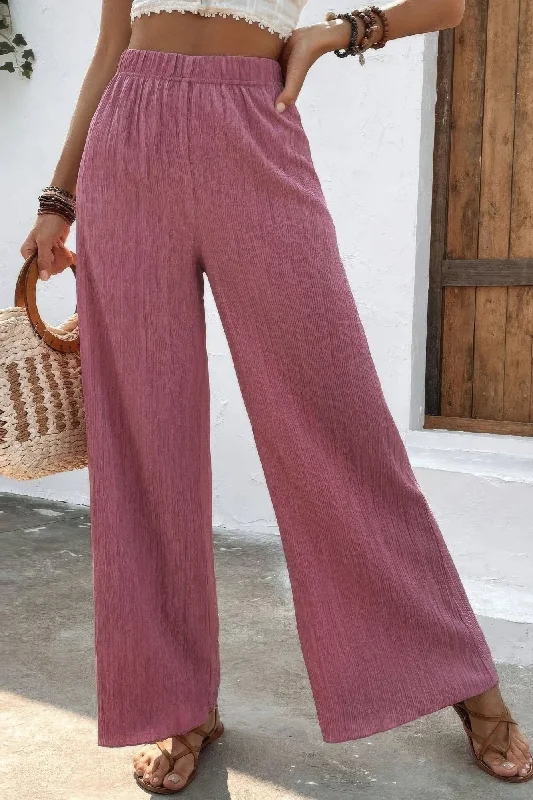 FASHNZFAB Textured Wide Leg Palazzo Pants Timeless Classics