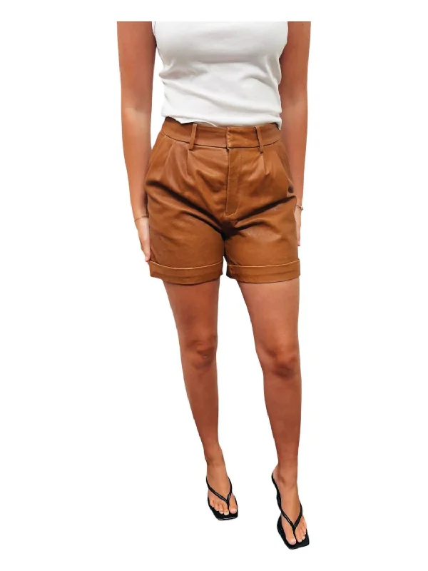 Leather Trouser Short In Cognac Minimalist Women's Fashion Clothing